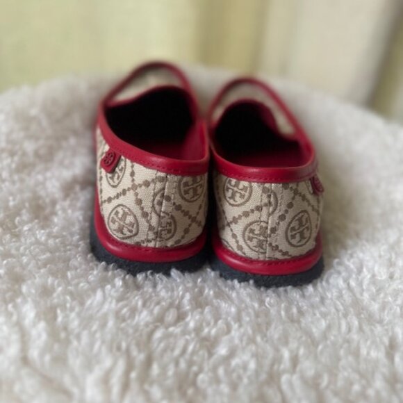 Tory Burch red leather and beige T Monogram Buddy Loafer size 9 - Picture 6 of 9